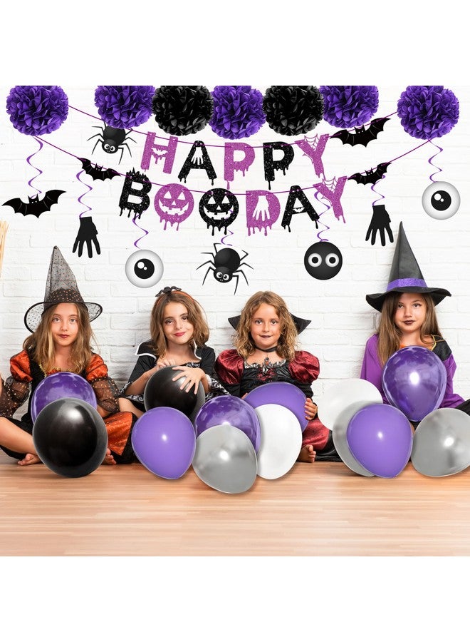 Moon Boat Halloween Birthday Party Decorations Balloon Banner Paper Pompom Cake Topper Hanging Swirl For Halloween Happy Boo Day Party Supplies - Image 4