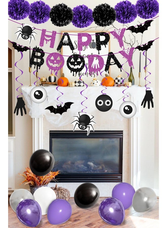 Moon Boat Halloween Birthday Party Decorations Balloon Banner Paper Pompom Cake Topper Hanging Swirl For Halloween Happy Boo Day Party Supplies - Image 5