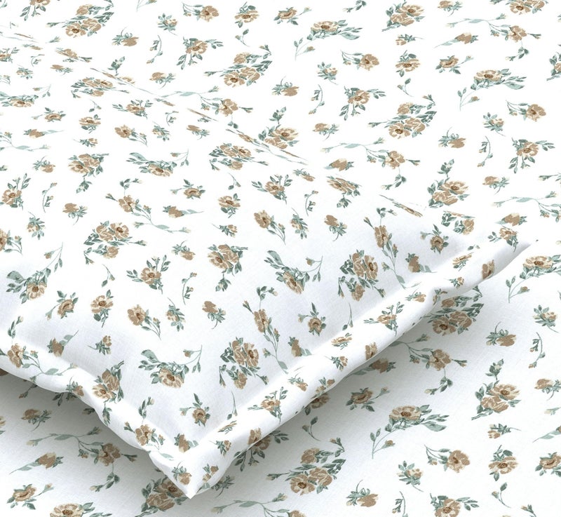 Plumora Double Bed Cotton Bedsheet Queen Size 90x100, 100% Pure Cotton Bed Sheet with 2 Pillow Covers, 240 TC Soft Breathable Floral Design – (Yellow Floral) - Image 1