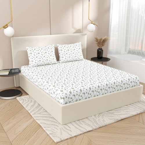 Plumora Double Bed Cotton Bedsheet Queen Size 90x100, 100% Pure Cotton Bed Sheet with 2 Pillow Covers, 240 TC Soft Breathable Floral Design – (Yellow Floral) - Image 3