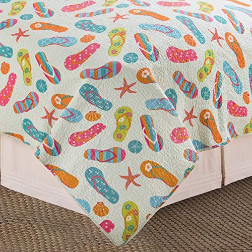 C&F Home Flip Flop Life 2 Piece 100% Cotton Twin Bed Quilt Set Everyday Coastal Tropical Beach House Reversible Machine Wash Bedspread Coverlet Bedding Bedroom Decor Decoration Twin 2 Piece Set Blue - Image 5