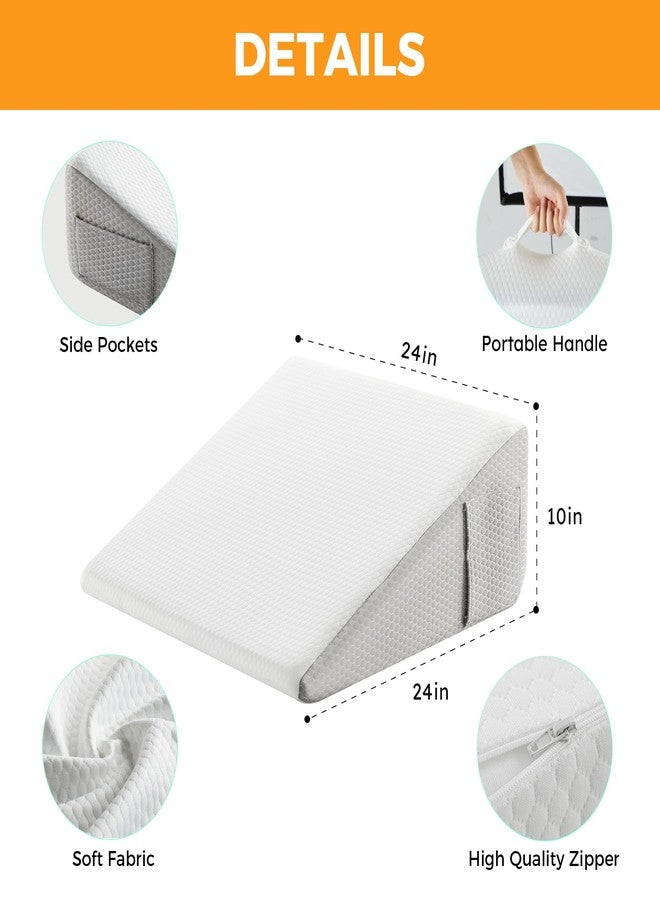 Bedluxe Wedge Pillow Cover 10inch, Bed Wedge Pillow Case with Side Pocket, Removable&Machine Washable Wedges Pillowcase Replacement with Zipper, 24"x24"x10", White Grey(Pillow NOT Include) - Image 2