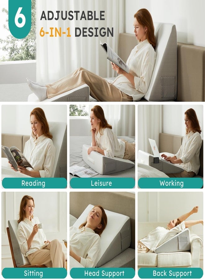 Bedluxe Wedge Pillow Cover 10inch, Bed Wedge Pillow Case with Side Pocket, Removable&Machine Washable Wedges Pillowcase Replacement with Zipper, 24"x24"x10", White Grey(Pillow NOT Include) - Image 3