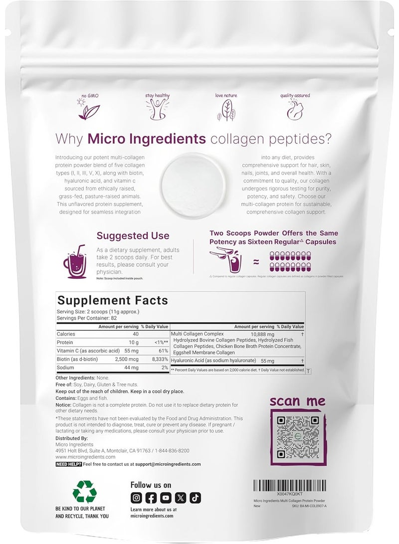 Micro Ingredients Multi Collagen Peptides, Unflavored, 2 Lb  - Image 2
