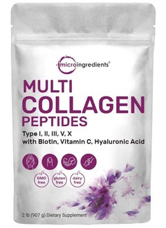 Micro Ingredients Multi Collagen Protein Powder, 2 Pounds – Type I,II,III,V,X with Biotin 10000mcg, Hyaluronic Acid, Vitamin C – Unflavored Collagen Peptides – Keto & Paleo Friendly, Easy Dissolve, Non-GMO  - Image 1
