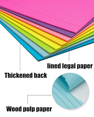 Magecubiku Colored Legal Pads 8.5 x 11 inches 8 Pack,70 GSM/19 LB Rainbow Wide Ruled Writing Pad High Brightness Neon Pads 8 Colors 30 Sheets Per Note pads for School,College,Office,Business-Large - Image 4