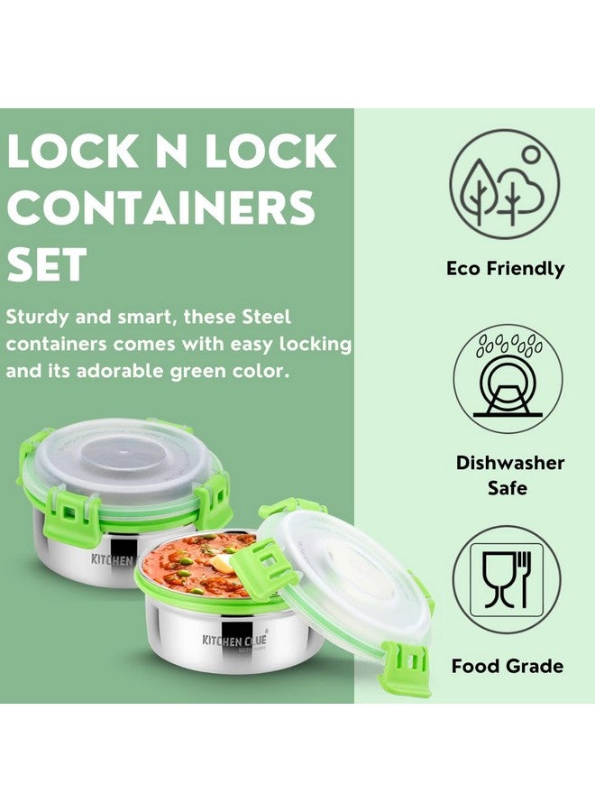 KITCHEN CLUE Stainless Steel Airtight & Leak-Proof Lock N Lock Lunch/Tiffin Box For Office School I 12 Pcs Lunch Container I 350 ML Each I 11Cm*5Cm I Bpa Free Use For Kids & Adults, Green - Image 3