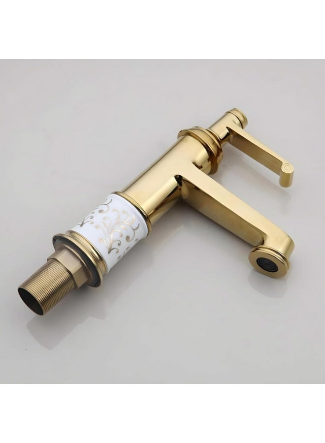PRIME SOLE Luxury Vintage Floral Bathroom Sink Faucet, Antique Style Single Handle Basin Mixer Tap, Elegant Ceramic Embossed Vanity Fixture, Deck Mount Victorian Washbasin Tap with Hot and Cold Water Contro - Image 2