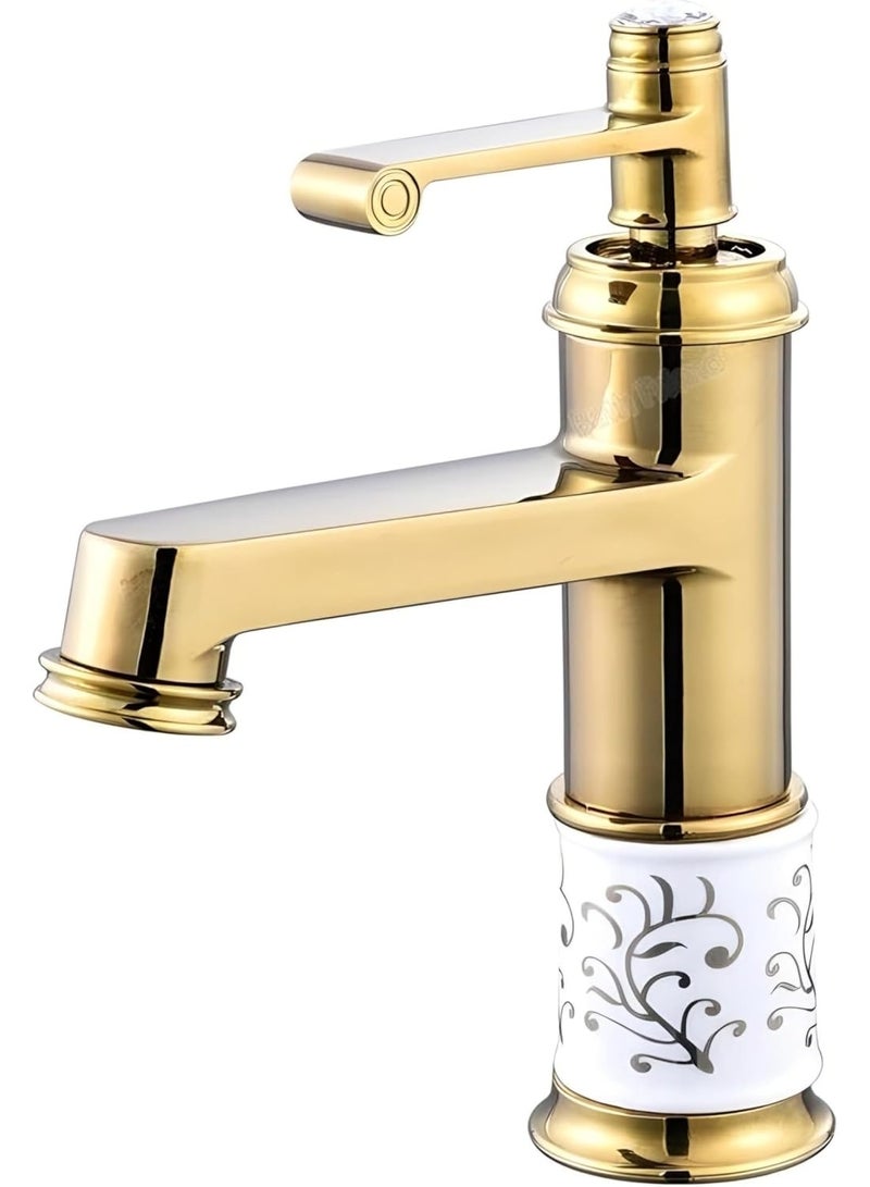 PRIME SOLE Luxury Vintage Floral Bathroom Sink Faucet, Antique Style Single Handle Basin Mixer Tap, Elegant Ceramic Embossed Vanity Fixture, Deck Mount Victorian Washbasin Tap with Hot and Cold Water Contro - Image 1
