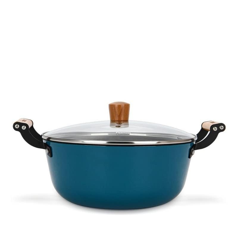 Cooking Pot for Induction Stoves, Enamelled Cast Iron, Seagreen, 28x12cm/6L with Glass Lid, Lightweight Non-Stick Coating - Image 2