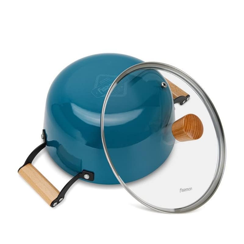 Cooking Pot for Induction Stoves, Enamelled Cast Iron, Seagreen, 28x12cm/6L with Glass Lid, Lightweight Non-Stick Coating - Image 5