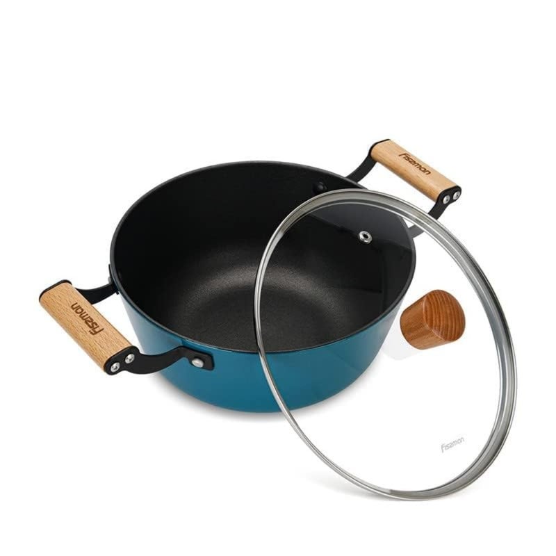 Cooking Pot for Induction Stoves, Enamelled Cast Iron, Seagreen, 28x12cm/6L with Glass Lid, Lightweight Non-Stick Coating - Image 3