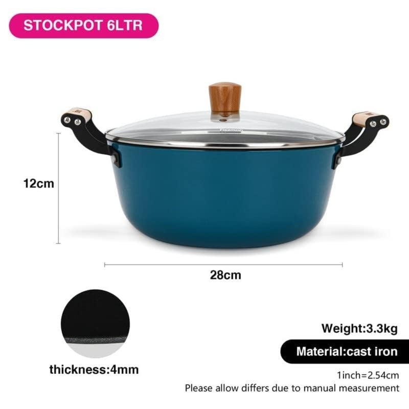 Cooking Pot for Induction Stoves, Enamelled Cast Iron, Seagreen, 28x12cm/6L with Glass Lid, Lightweight Non-Stick Coating - Image 4