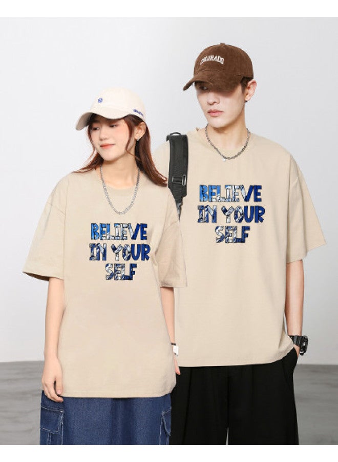 Jeanswest Short Sleeve T-shirt Unisex Summer Fashion Letter Print Loose Fit Couple Style Casual Round Neck Top - Image 1