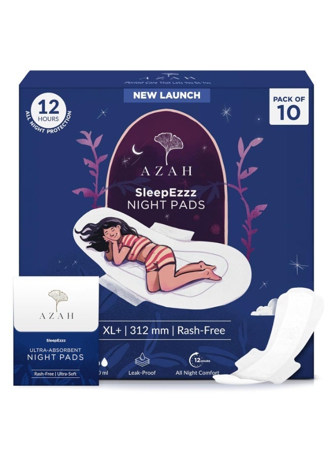 Azah XL+ Sanitary Napkins for Women [Pack of 10] | 312MM Large Night Pads | Cottony Soft Sanitary Napkins for Women | XL+ Pads for Woman | Overnight Protection |Extra Long & Wide | With Disposable Bag - Image 1