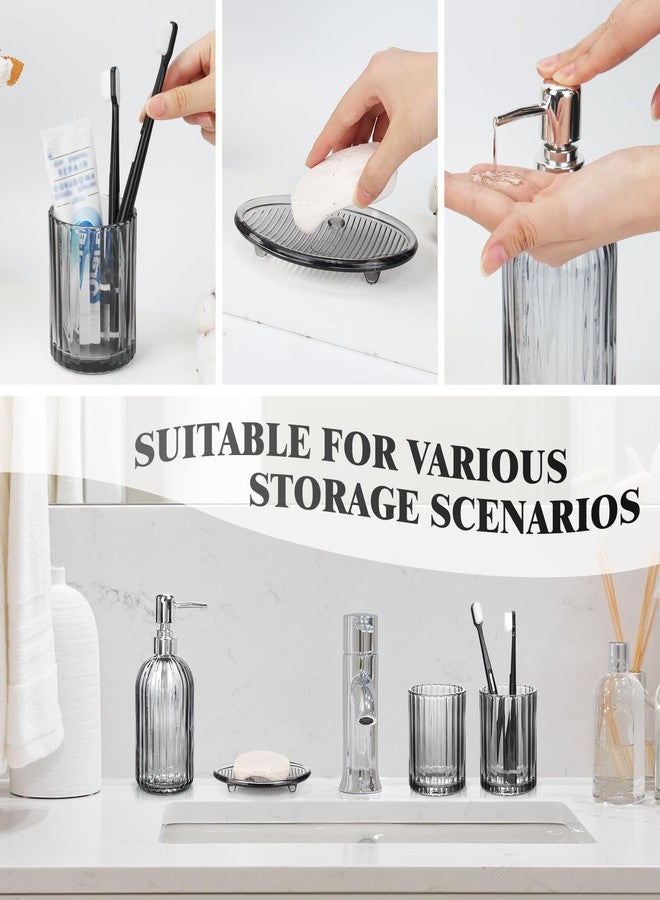 Buumin 4-Piece Glass Bathroom Set - Includes Soap Dispenser, Toothbrush Holder, Soap Dish & Cup |Modern Countertop Organizer | Clear Grey Vanity Accessories for Home & Hotels (Grey) - Image 4