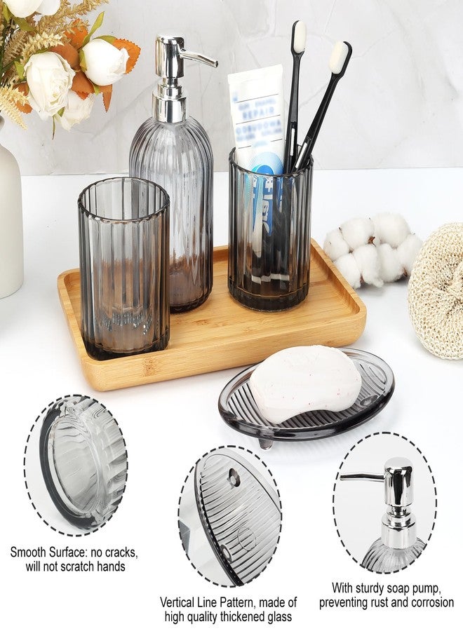 Buumin 4-Piece Glass Bathroom Set - Includes Soap Dispenser, Toothbrush Holder, Soap Dish & Cup |Modern Countertop Organizer | Clear Grey Vanity Accessories for Home & Hotels (Grey) - Image 2