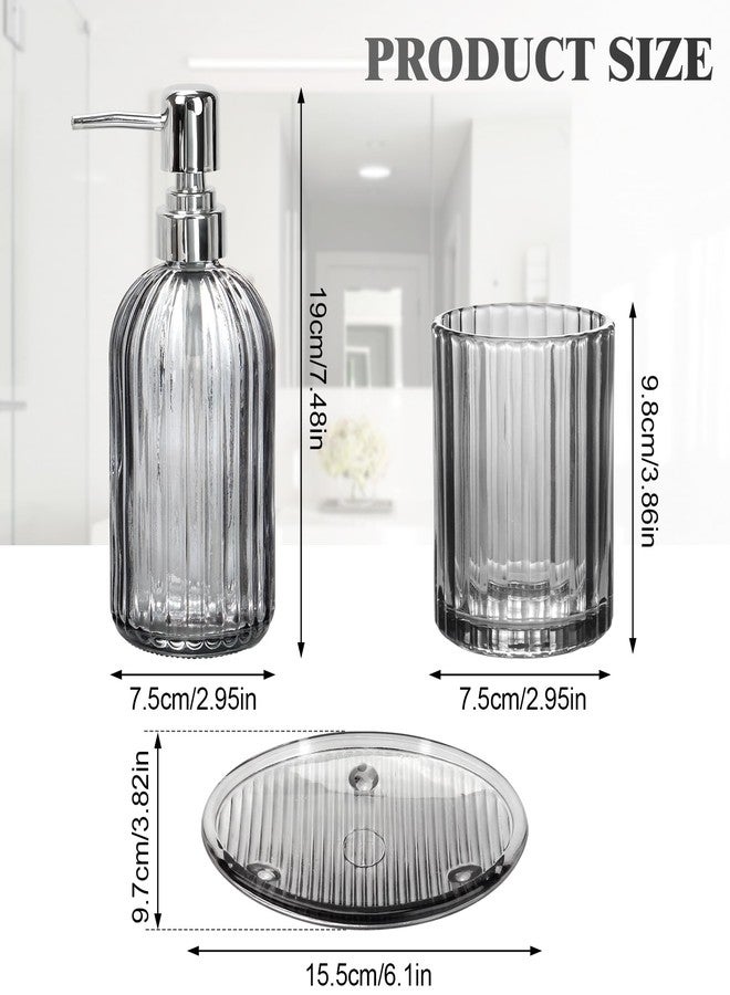 Buumin 4-Piece Glass Bathroom Set - Includes Soap Dispenser, Toothbrush Holder, Soap Dish & Cup |Modern Countertop Organizer | Clear Grey Vanity Accessories for Home & Hotels (Grey) - Image 3