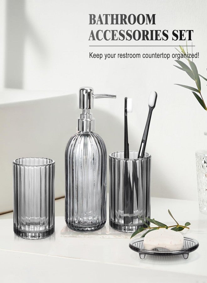 Buumin 4-Piece Glass Bathroom Set - Includes Soap Dispenser, Toothbrush Holder, Soap Dish & Cup |Modern Countertop Organizer | Clear Grey Vanity Accessories for Home & Hotels (Grey) - Image 5