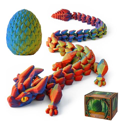 SYEFKJSA 3D Printed Dragon Eggs with Dragon Inside 12InchArticulated Fidget 3D Printed Animals Interesting Decorative Gift Easter Basket Essentials Stuffers Random Neon City - Image 1