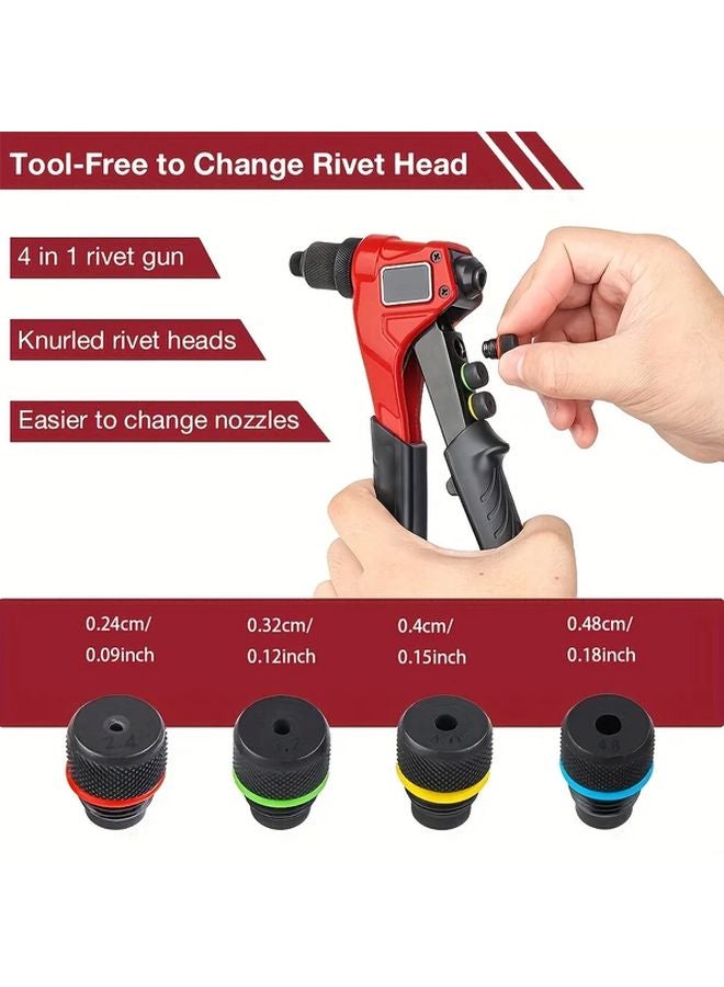 Red Rivet Gun Set 4 in 1 With 80 Rivets 4 Replaceable Heads For Metals Plastics Leather Home Repair DIY - Image 5