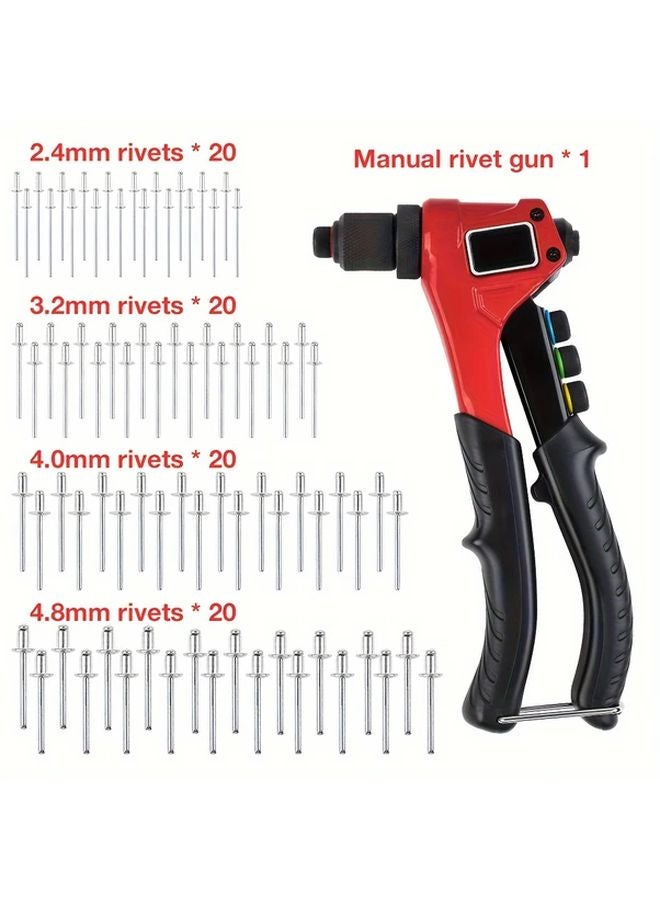 Red Rivet Gun Set 4 in 1 With 80 Rivets 4 Replaceable Heads For Metals Plastics Leather Home Repair DIY - Image 1