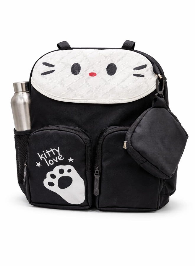 Spytek Kitty Love Black Backpack, Cute Cat Face Design, Multiple Pockets, Kids School Bag