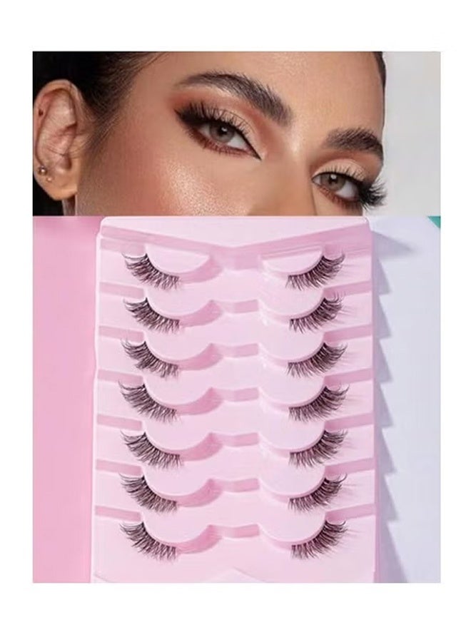 Jamal Half Lashes With Clear Band Cat-Eye Eyelashes Fluffy Wispy False Eyelashes Natural Look Handmade Soft Diy Cluster Lashes Pack 7 Pairs - Image 1