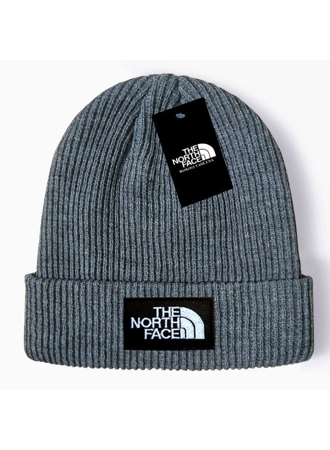 ذا نورث فيس The North Face Charcoal Gray Rib-Knit Beanie – Featuring Contrasting White Logo Patch and Sleek Modern Design