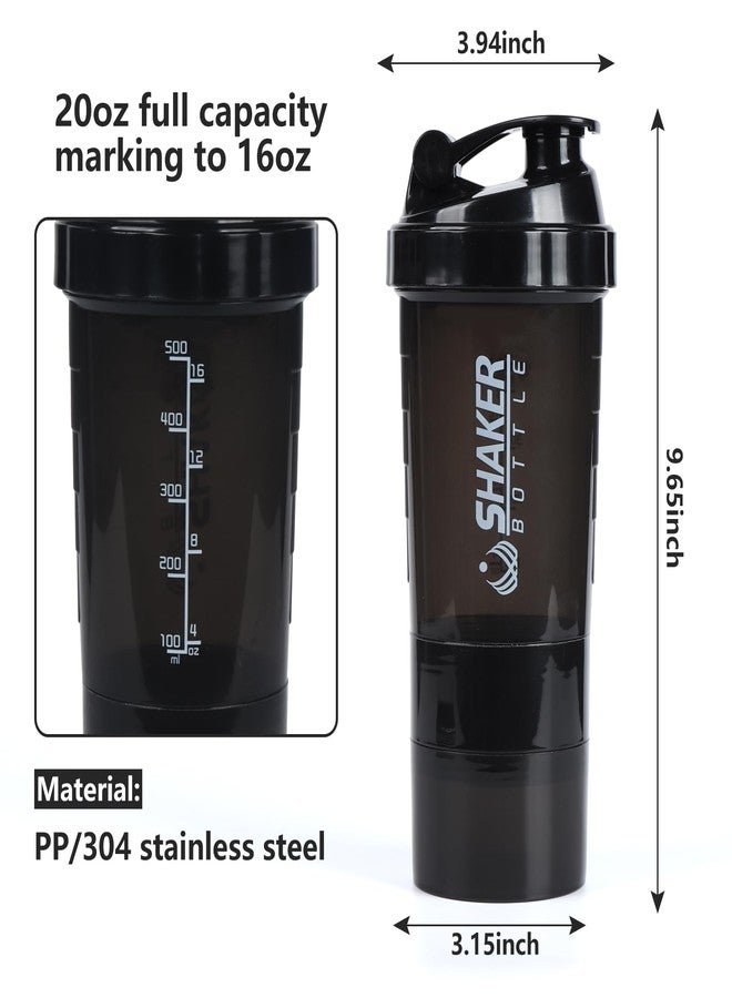 VIGIND Protein Shaker Bottle,Sports Water Bottle,Leak Proof Shake Bottle For Protein Mixer- Non Slip 3 Layer Twist Off 3oz Cups with Pill Tray - Protein Powder 16 oz Shake Cup with Storage,Black - Image 1