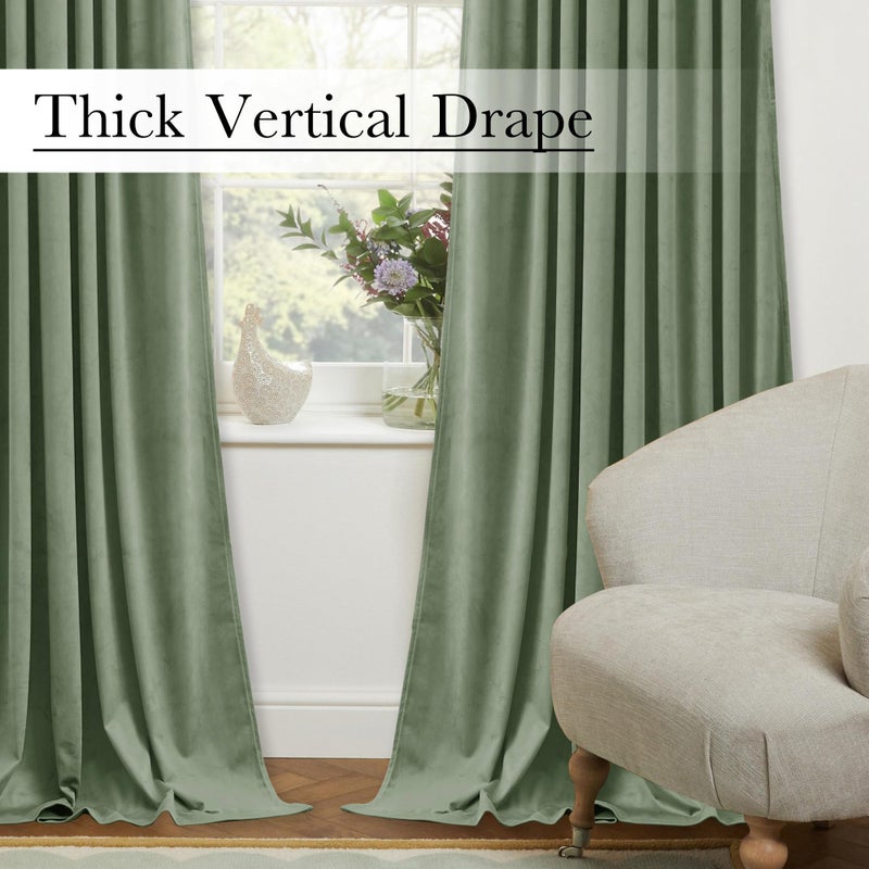 StangH Retro Green Velvet Curtains 84 Inches, Room Darkening Super Soft Drapes with Pleat Tape for Living Room Bedroom, Thermal Insulated Window Treatment, 52 x 84 Inch, 2 Panels - Image 4