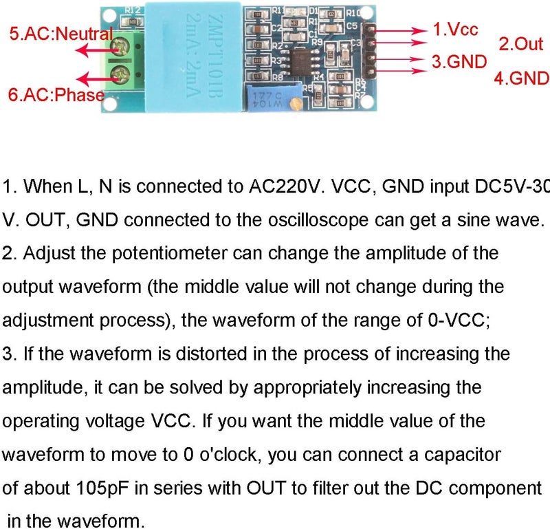 DOUKI 4 pcs 5-30V ZMPT101B Voltage Transformer Module, Single Phase Active Output AC Voltage Sensor Board Power Supply Voltage with Dupont Line for Household Appliances - Image 5