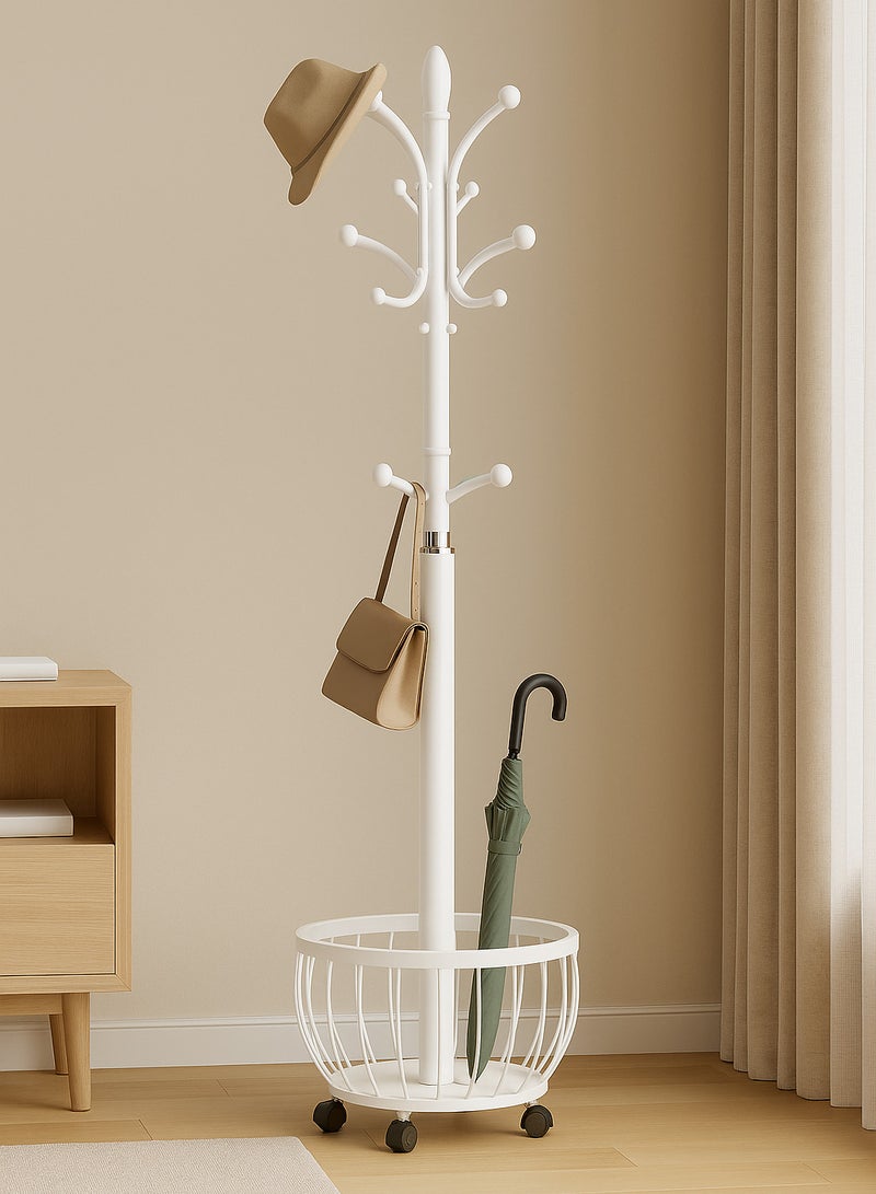 SHEE ONE 2-in-1 Clothes Rack with Smart Hook Distribution by SHEE ONE | Mobile Clothes Hanger with Wheels and Bottom Storage Basket | Elegant Coat Stand with a Circular Modern Design | Multi-Use Abaya Rack for Entryways and Bedrooms | 170×40×40 cm - Image 2