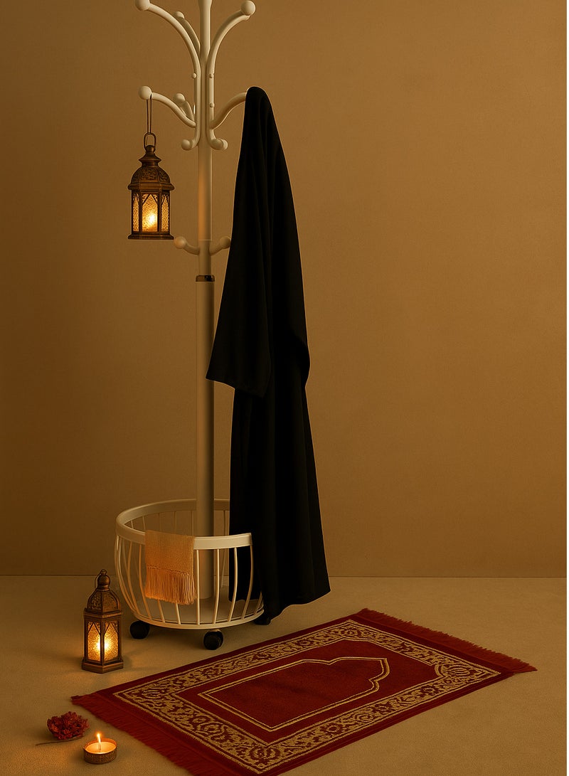 SHEE ONE 2-in-1 Clothes Rack with Smart Hook Distribution by SHEE ONE | Mobile Clothes Hanger with Wheels and Bottom Storage Basket | Elegant Coat Stand with a Circular Modern Design | Multi-Use Abaya Rack for Entryways and Bedrooms | 170×40×40 cm - Image 5