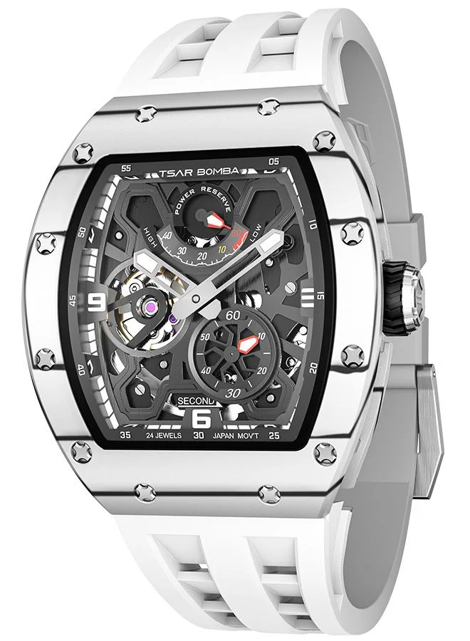 TSAR BOMBA Elemental Series 42.8mm Automatic Men's Watch with White Premium Rubber Strap