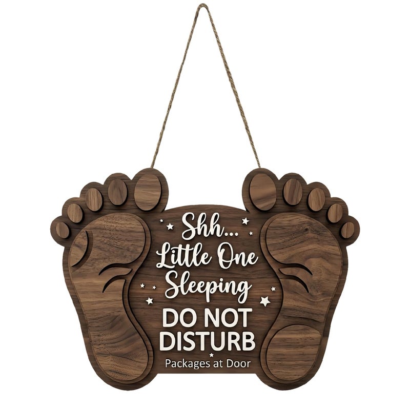 Al Raied ARS Baby Sleeping Sign - Wooden Door Hanger for Nursery, Do Not Disturb - Image 1