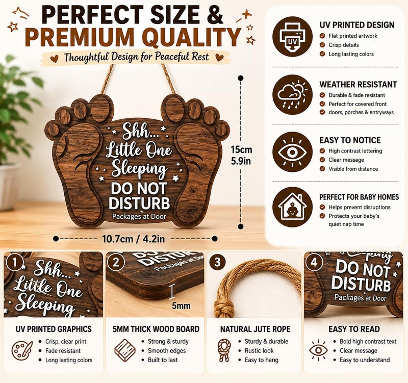 Al Raied ARS Baby Sleeping Sign - Wooden Door Hanger for Nursery, Do Not Disturb - Image 4