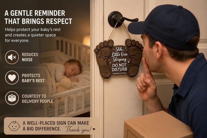 Al Raied ARS Baby Sleeping Sign - Wooden Door Hanger for Nursery, Do Not Disturb - Image 3