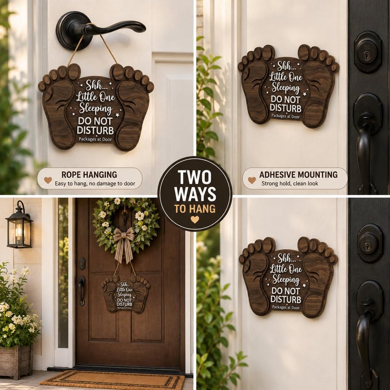 Al Raied ARS Baby Sleeping Sign - Wooden Door Hanger for Nursery, Do Not Disturb - Image 2