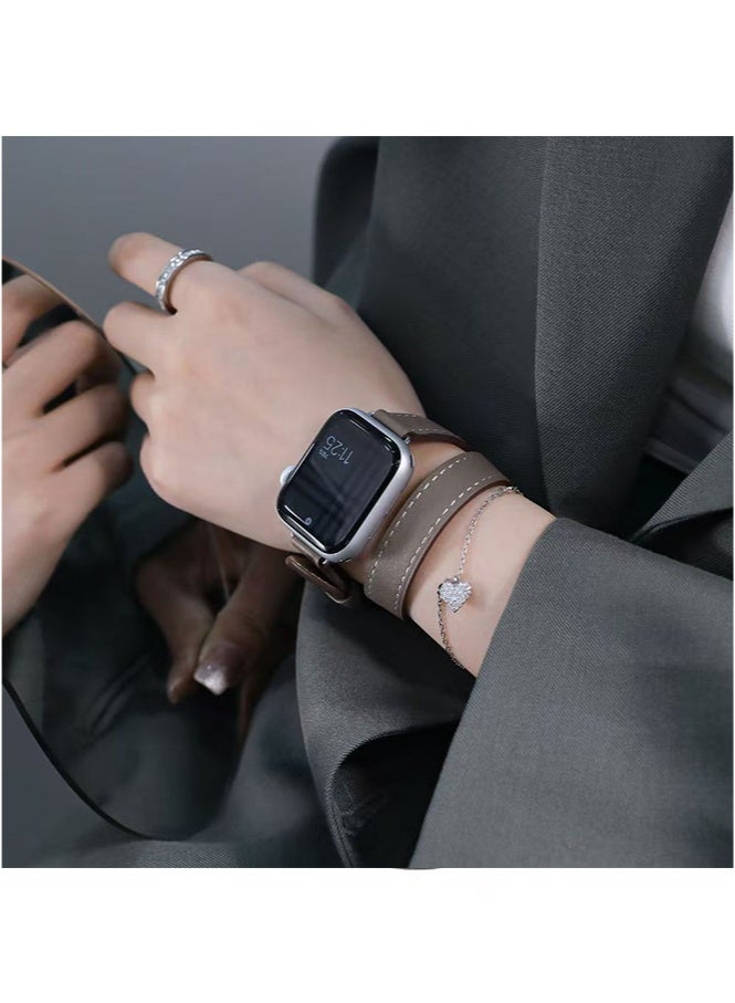 إتش إل تيك ساعة حزام مناسبة لـ iWatch سلسلة 11 (42 مم) ، الجلد استبدال الفرقة متوافقة لـ Apple Watch سلسلة الفرقة 38 مم 40 مم 41 مم 42 مم النساء ، الجلد الأصلي جولة مزدوجة صممت رقيقة الشريط لـ iWatch Ultra Series11 10 9 8 7 6 SE ، اللون - Image 2