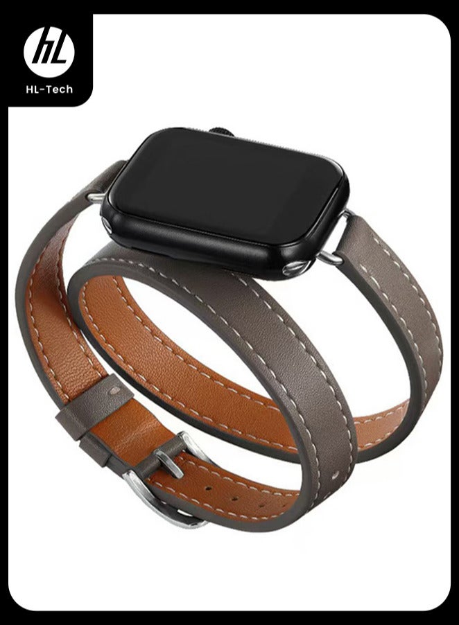 إتش إل تيك ساعة حزام مناسبة لـ iWatch سلسلة 11 (42 مم) ، الجلد استبدال الفرقة متوافقة لـ Apple Watch سلسلة الفرقة 38 مم 40 مم 41 مم 42 مم النساء ، الجلد الأصلي جولة مزدوجة صممت رقيقة الشريط لـ iWatch Ultra Series11 10 9 8 7 6 SE ، اللون - Image 1