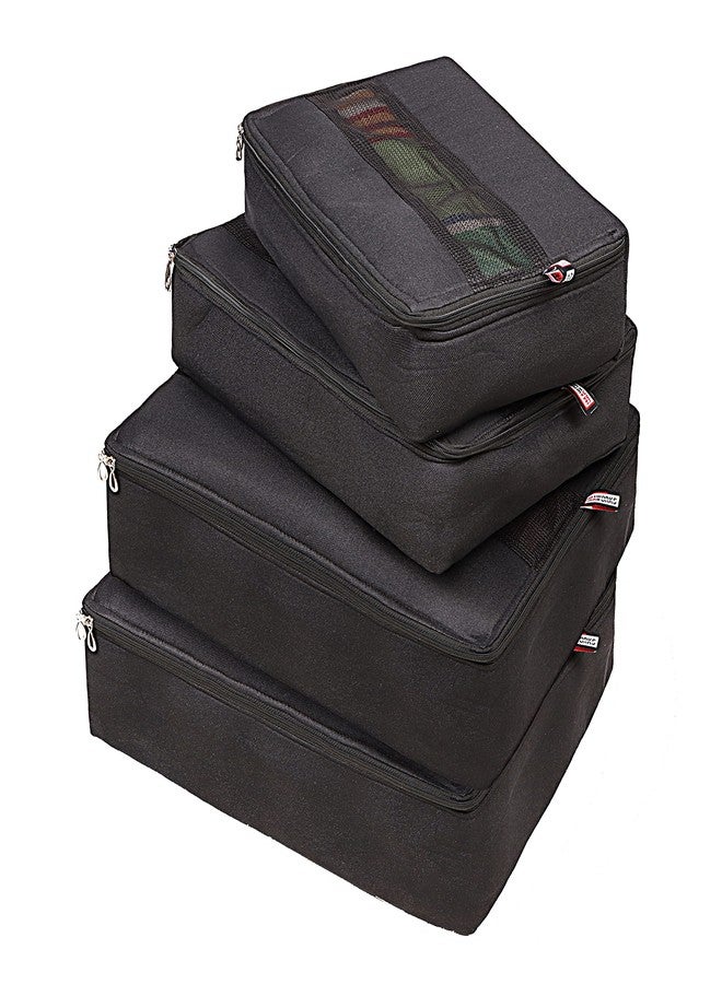 IMAWORKS 4 Set Travel Organizer Pouch Packing Cubes Luggage Organiser Set Clothes Space Savers Bags (2 Large, 1 Medium and 1 Small Cube) Black, Laminated Fabric - Image 1