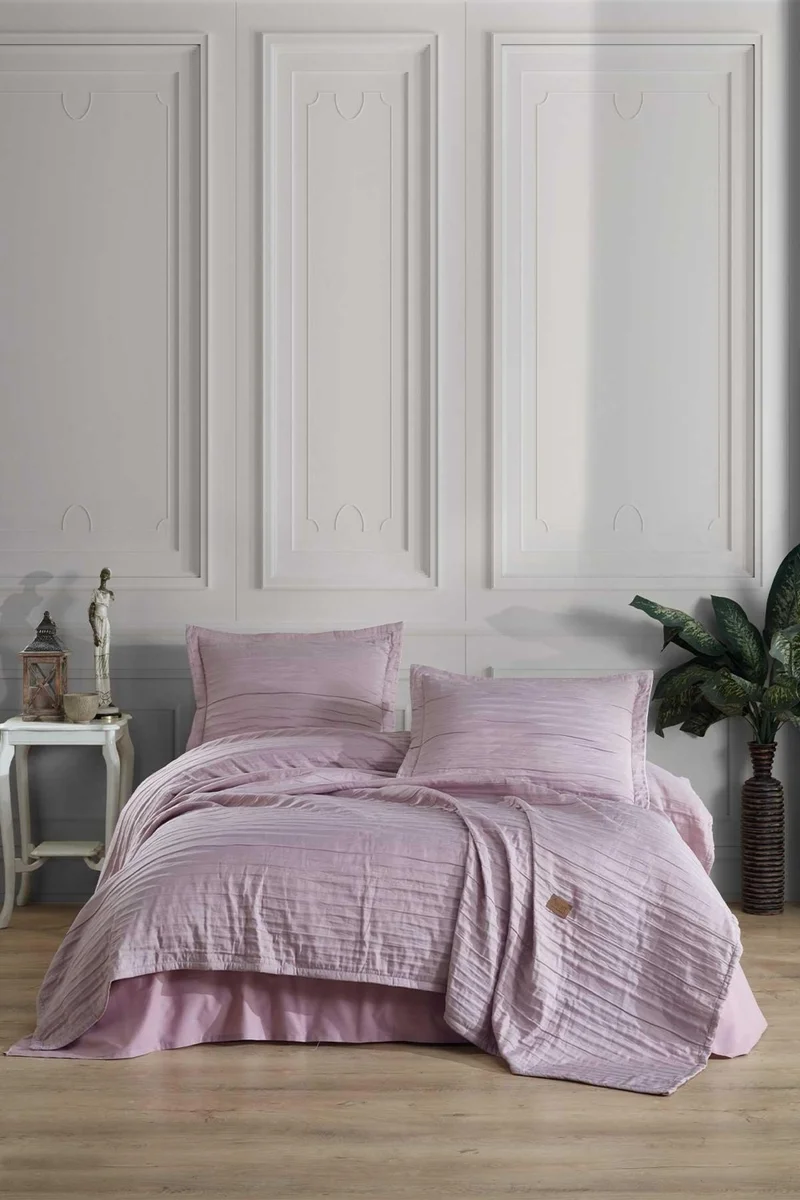 Elart Bedspread Set Double Calista Dried Rose (240X250CM) No Ironing Required