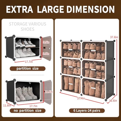 EXVITO Portable Shoe Rack for Home Plastic Shelves Household - 6 Door DIY Multipurpose Shoe Rack Organizer, Shoe Storage-Shelf with Dustproof Door Entryway - MSD Grey - Image 2
