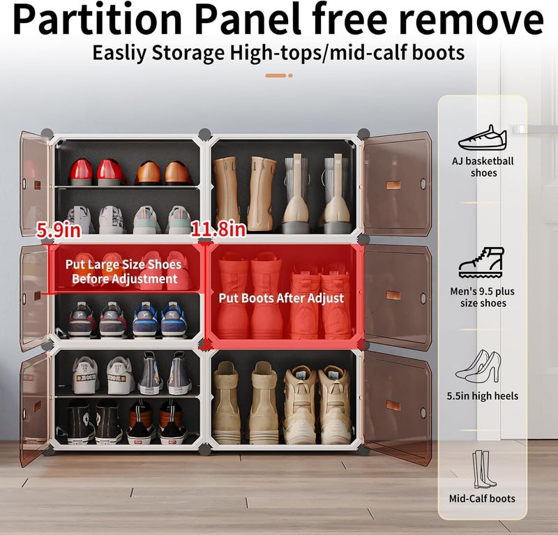 EXVITO Portable Shoe Rack for Home Plastic Shelves Household - 6 Door DIY Multipurpose Shoe Rack Organizer, Shoe Storage-Shelf with Dustproof Door Entryway - MSD Grey - Image 4