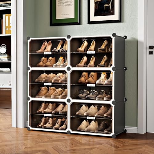 EXVITO Portable Shoe Rack for Home Plastic Shelves Household - 6 Door DIY Multipurpose Shoe Rack Organizer, Shoe Storage-Shelf with Dustproof Door Entryway - MSD Grey - Image 1