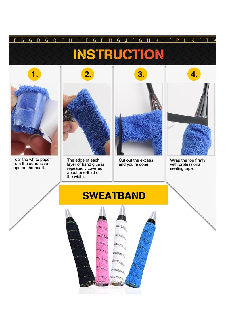 SYOSI Toweling Racket Overgrip, 4 Pcs Super Absorbent Cotton Towel, Skid Resist Absorb Sweat Grip Tape, Handles Protection for Tennis Badminton Racquetball Squash Baseball - Image 2