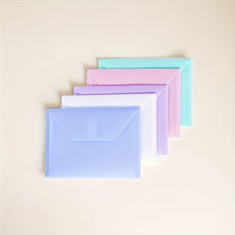 5pcs A7 Solid Color Morandi Plastic Envelopes Self Seal Hook Loop Closure Document Bags - Image 1