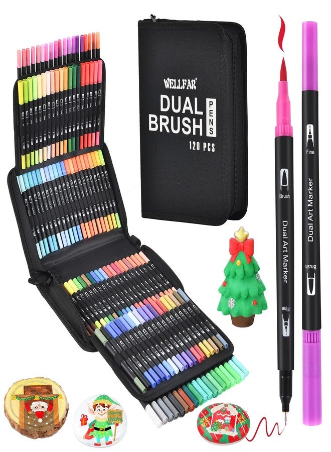WELLFAR 【120 Colors】Adult Coloring Book Markers No Bleed - Dual Felt Tip (Fine & Brush) Art Markers for Teens/Kids - Gel Acrylic Paint Pens Set for Sketching, Drawing, Rock Painting, Journaling, Non Bleeding. - Image 1