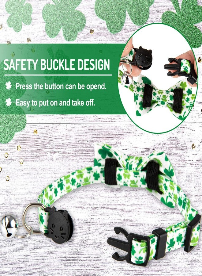 وولاين مجموعة من 4 أطواق للقطط من والين، بتصميمات عيد القديس باتريك وعيد الفصح، مزينة بفيونكة وجرس، بنقوش برسيم وأرنب وبيضة، مع آلية أمان قابلة للتعديل، مناسبة للقطط والجراء الصغيرة. - Image 3